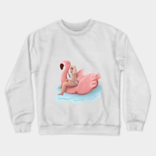 Girl Summer Illustration, Pink Flamingo Floaty Crewneck Sweatshirt